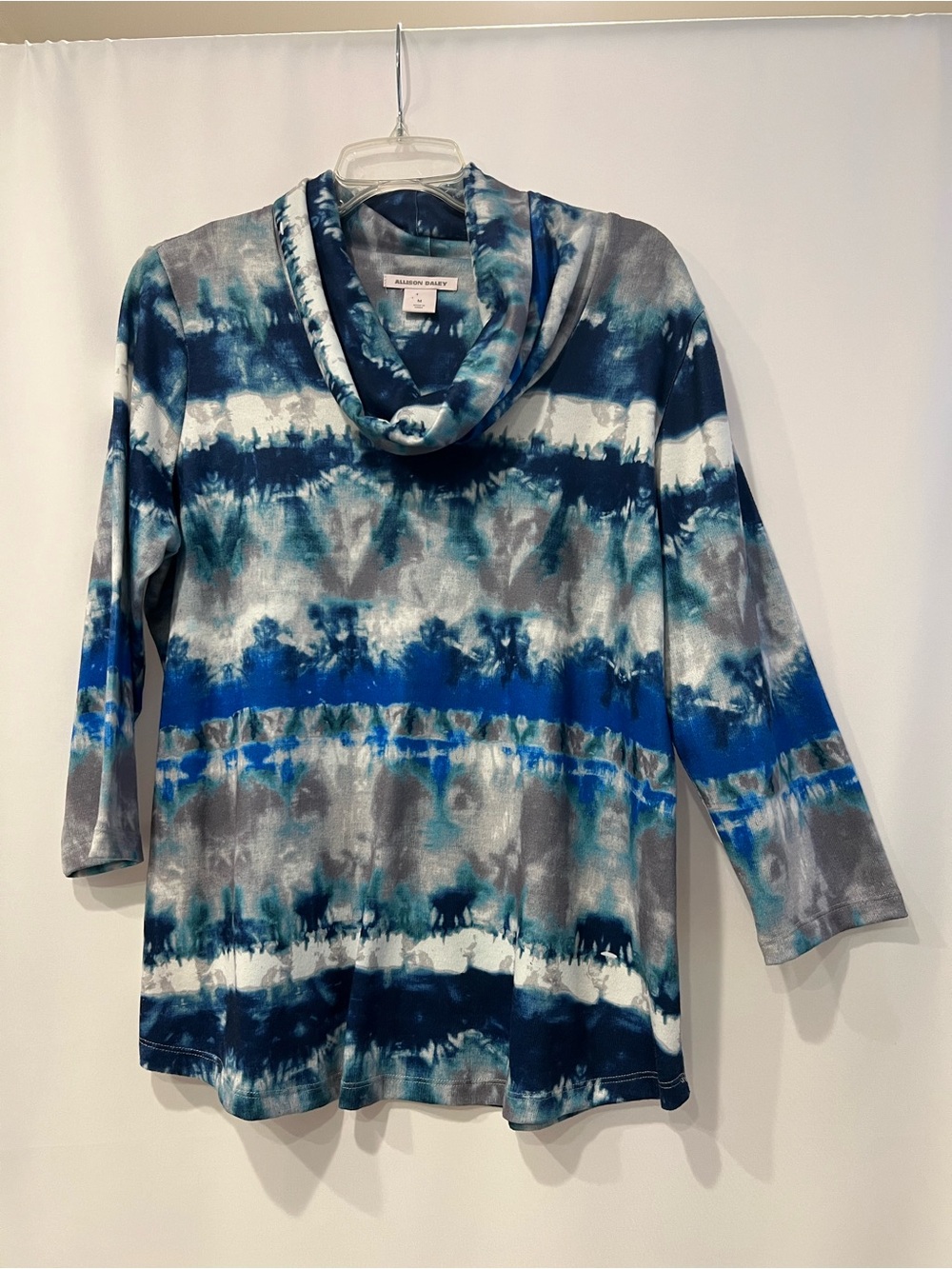 Allison Daley Blue and Teal Tie-Dye Cowl Neck Women's Top